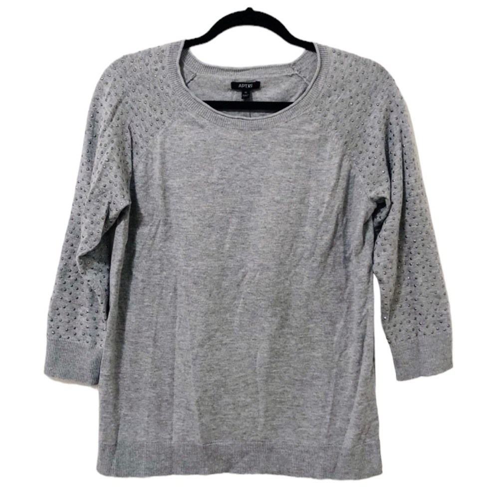 Apt9 Jeweled Sleeve Sweater - grey